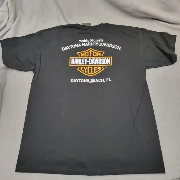 HARLEY DAVIDSON Shirt XL Black Orange Daytona FL Teddy Morse ColorBlock Logo New - Picture 6 of 10